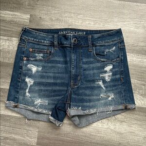 American Eagle Outfitters Women's Ripped Jean Shorts - Dark Blue